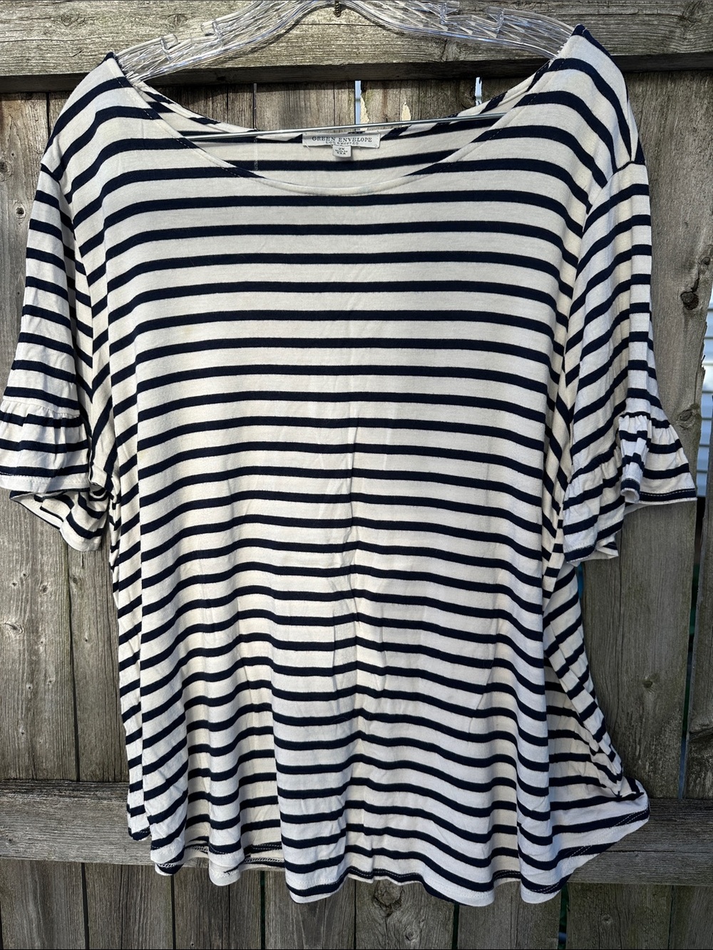 Navy & White Ruffle Shirt Sleeve Women’s Top